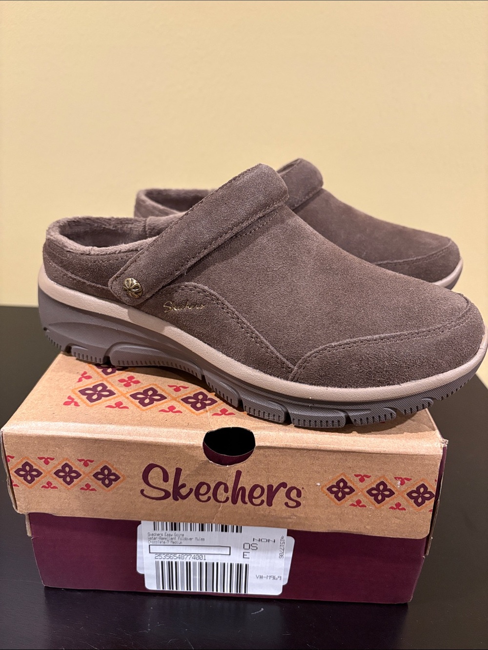 Skechers Women's Memory Foam Chocolate Brown Suede Slip-On Clog Size 7 NIB